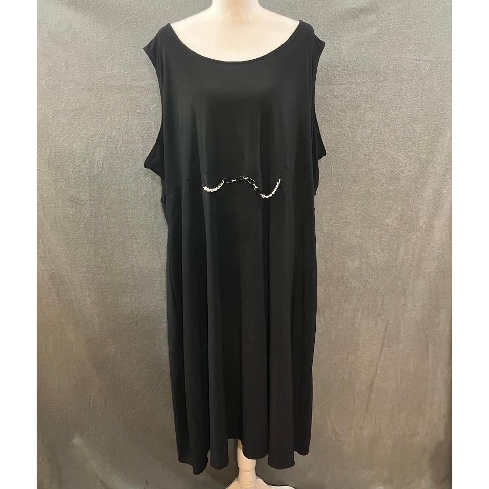 Catherines Sleeveless Midi Dress Chain Accent Black Office Evening 3X